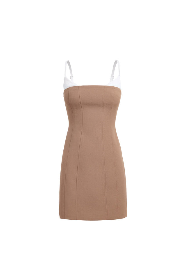 product Ariel Contrast Mini Dress Kookai Bodycon Mini Fitted Sweetheart beige womens-dresses 