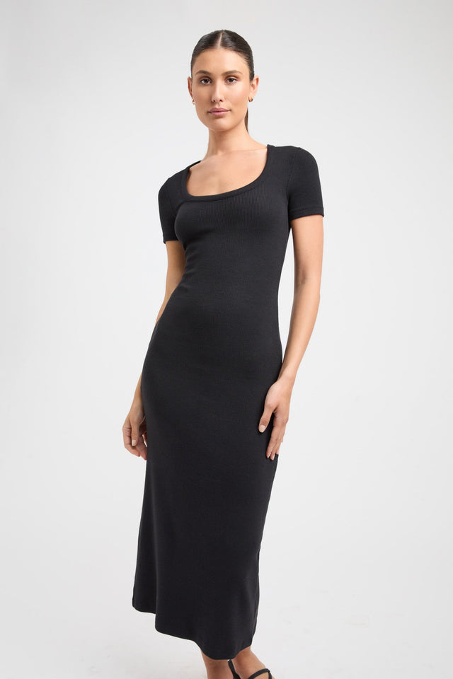 product Morgan Midi Dress Kookai Straight Midi Fitted Scoopneck black womens-dresses 