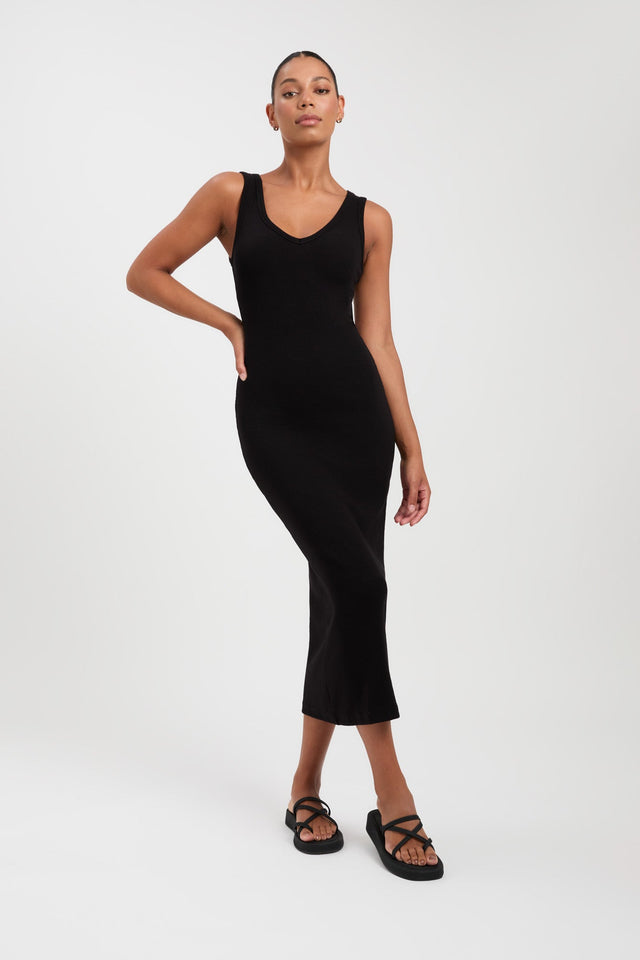 product Trinity Dress Kookai Bodycon Midi Fitted Scoopneck black womens-dresses 