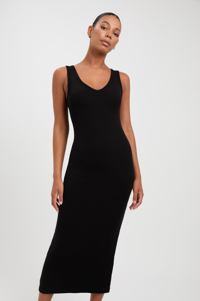 product Trinity Dress Kookai Bodycon Midi Fitted Scoopneck black womens-dresses 