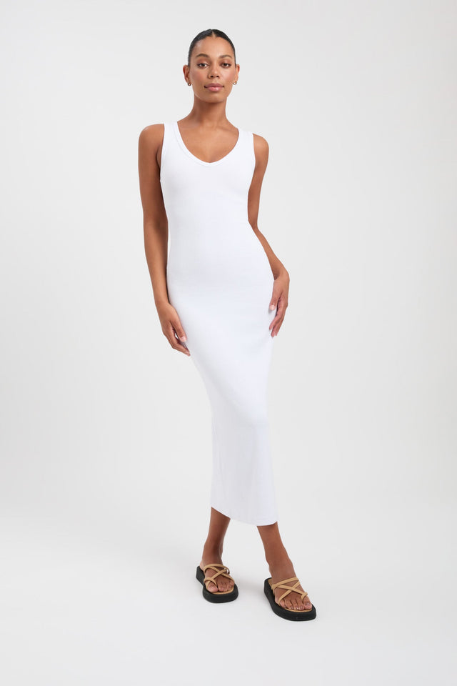 product Trinity Dress Kookai Bodycon Midi Fitted Scoopneck white womens-dresses 