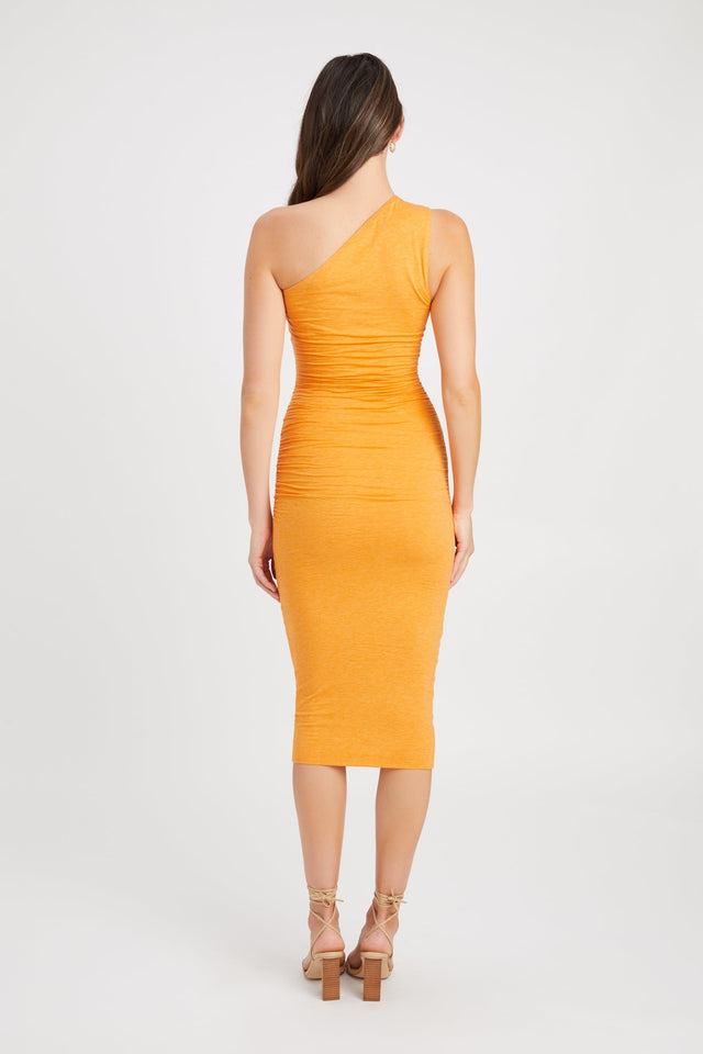 front Keeley Midi Dress Kookai Bodycon Midi Fitted Asymmetry orange womens-dresses 