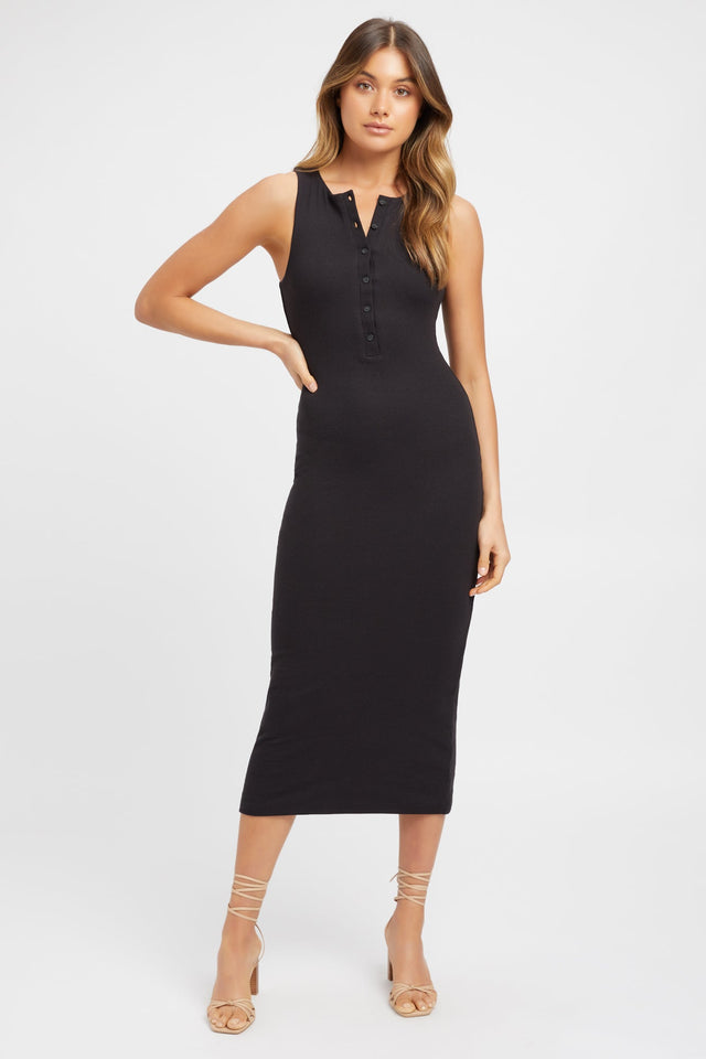 product Gloria Midi Dress Kookai Straight Midi Fitted Boatneck black womens-dresses 