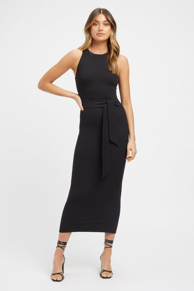 product Chloe Dress Kookai Bodycon Midi Fitted Roundneck black womens-dresses 