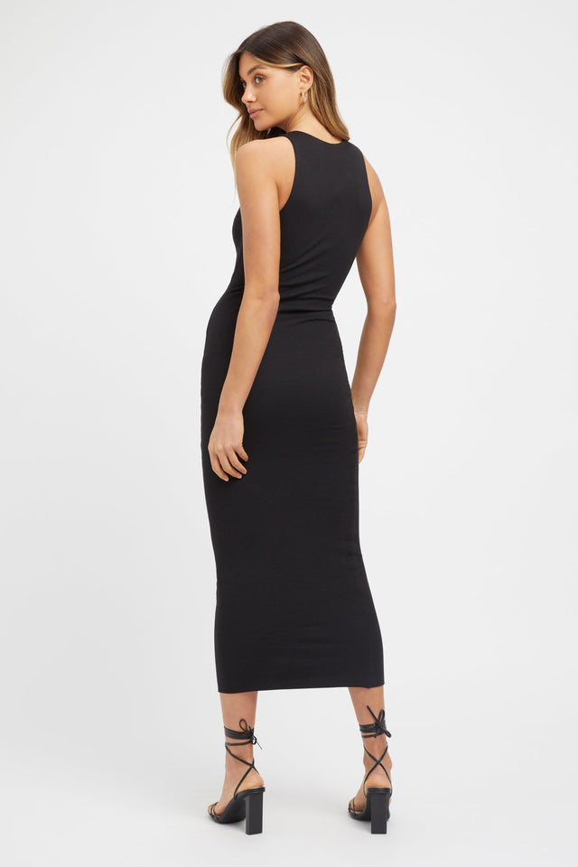 front Chloe Dress Kookai Bodycon Midi Fitted Roundneck black womens-dresses 