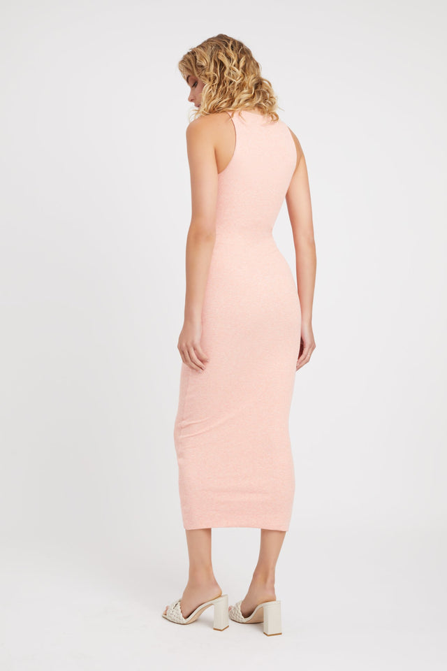 front Chloe Dress Kookai Bodycon Midi Fitted Roundneck pink womens-dresses 