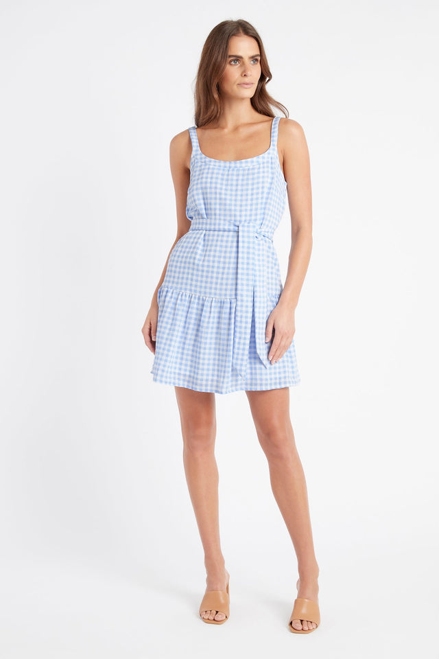 product Blue Gingham Mini Dress Kookai Aline Mini Relaxed Scoopneck blue womens-dresses 