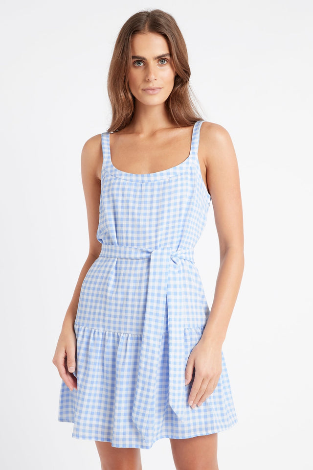 product Blue Gingham Mini Dress Kookai Aline Mini Relaxed Scoopneck blue womens-dresses 