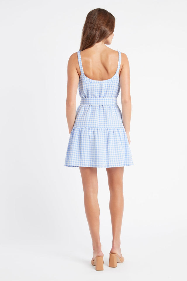 front Blue Gingham Mini Dress Kookai Aline Mini Relaxed Scoopneck blue womens-dresses 