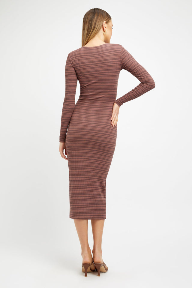 front Dakota Midi Dress Kookai Bodycon Midi Fitted Roundneck brown womens-dresses 