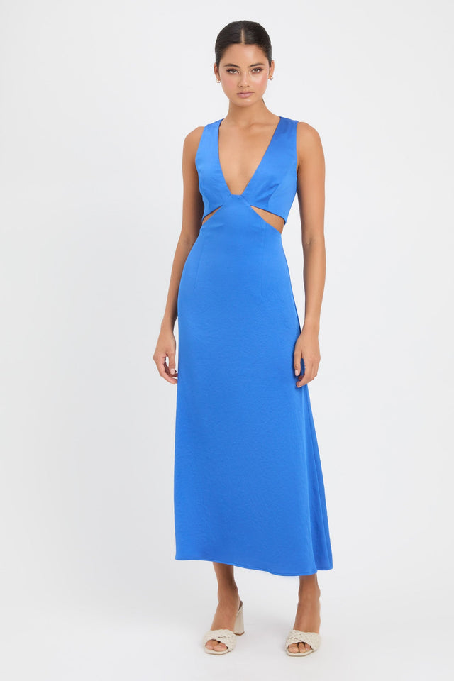 product Milan Cut Out Dress Kookai Fit-and-flare Midi Relaxed Plungeneck blue womens-dresses 