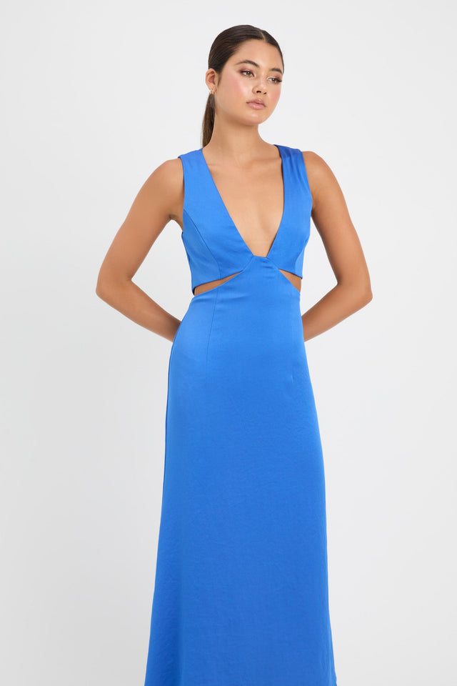 product Milan Cut Out Dress Kookai Fit-and-flare Midi Relaxed Plungeneck blue womens-dresses 