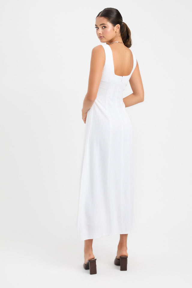 front Dixon Day Dress Kookai Straight Midi Relaxed Squareneck white womens-dresses 