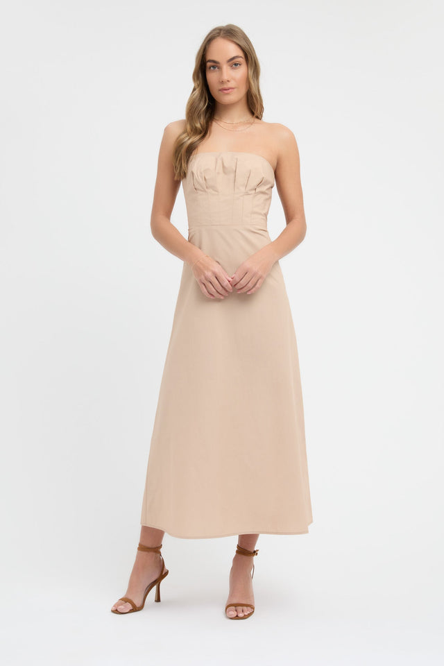 product Poplin Strapless Dress Kookai Aline Midi Relaxed Straight beige womens-dresses 