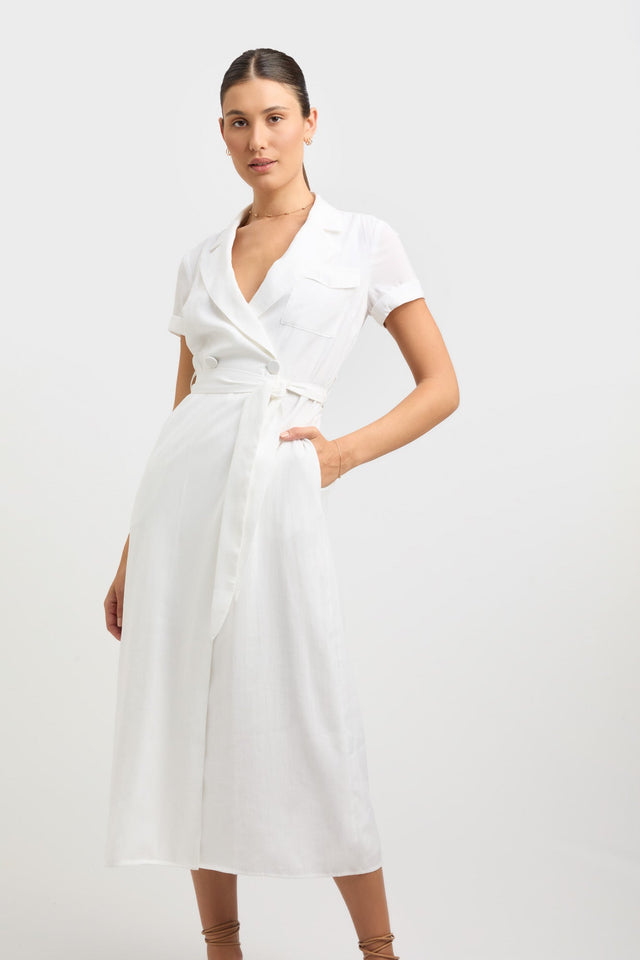 product Madrid Shirt Dress Kookai Aline Midi Relaxed V-neck white womens-dresses 