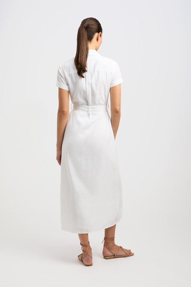 front Madrid Shirt Dress Kookai Aline Midi Relaxed V-neck white womens-dresses 