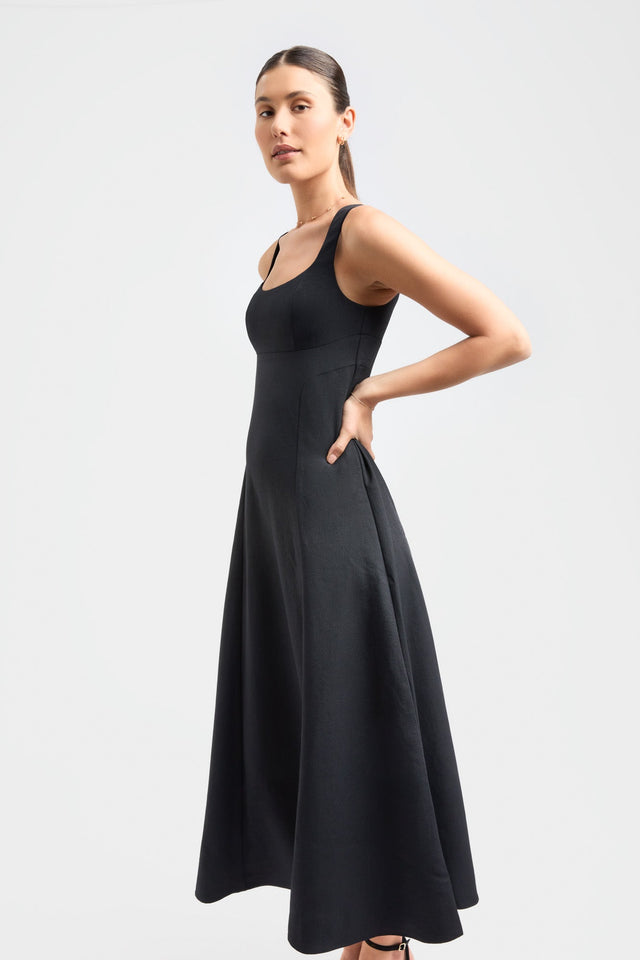 product Ariel Bodice Dress Kookai Fit-and-flare Midi Relaxed Squareneck black womens-dresses 