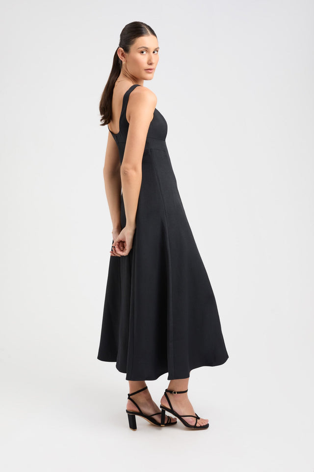 product Ariel Bodice Dress Kookai Fit-and-flare Midi Relaxed Squareneck black womens-dresses 