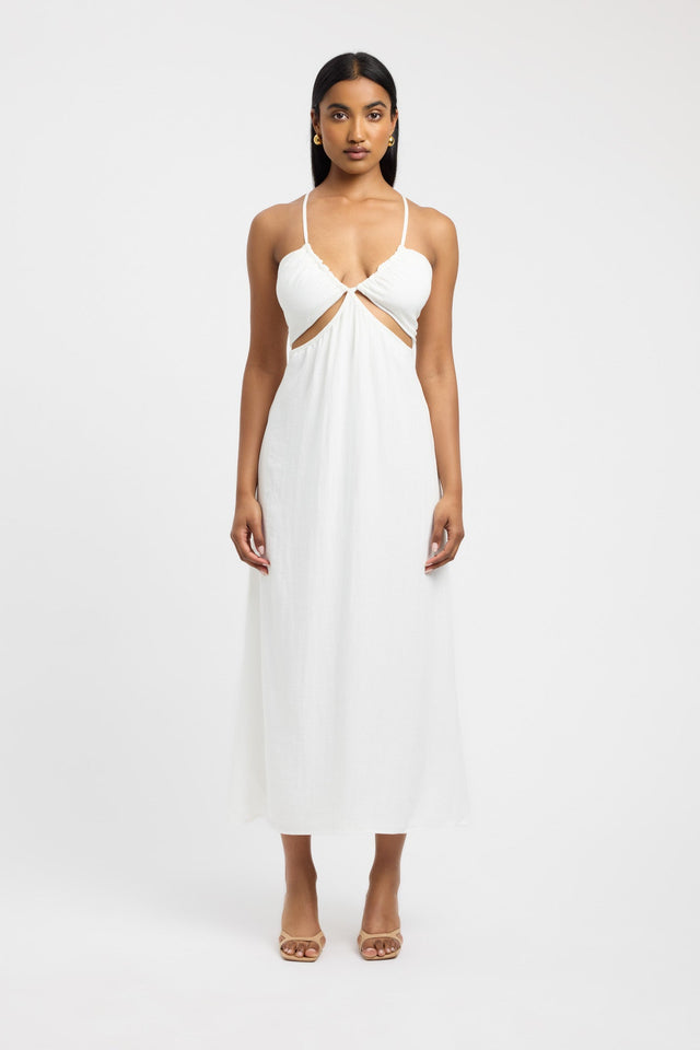 front Hayman Halter Maxi Dress Kookai Aline Maxi Relaxed Plungeneck white womens-dresses 