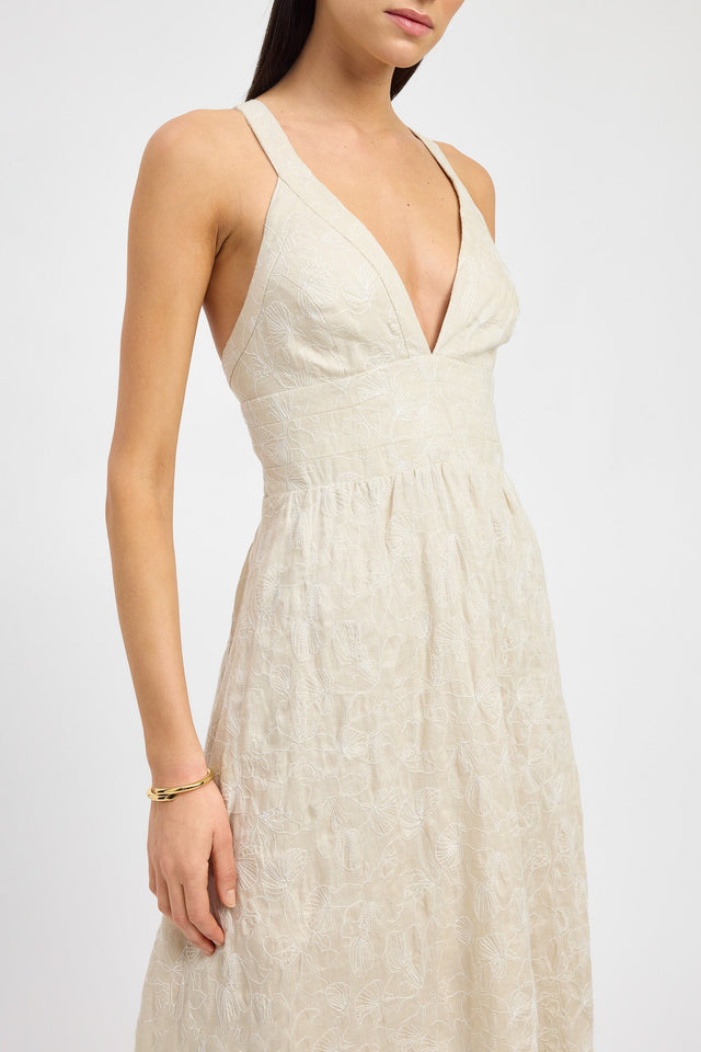 product Tallulah Vee Dress Kookai Fit-and-flare Midi Relaxed Plungeneck beige womens-dresses 