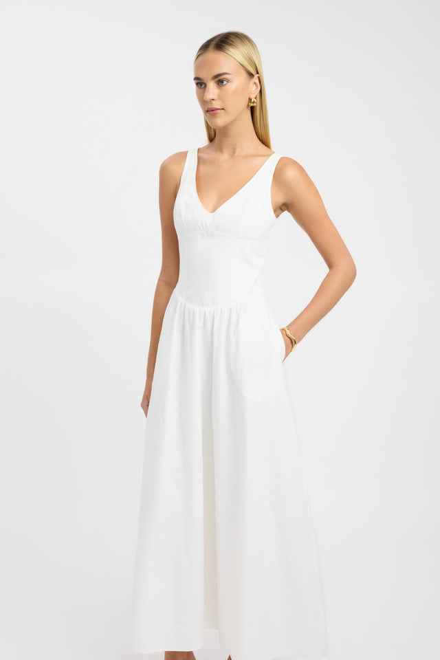 side Romeo Maxi Dress Kookai Fit-and-flare Maxi Fitted V-neck white womens-dresses 