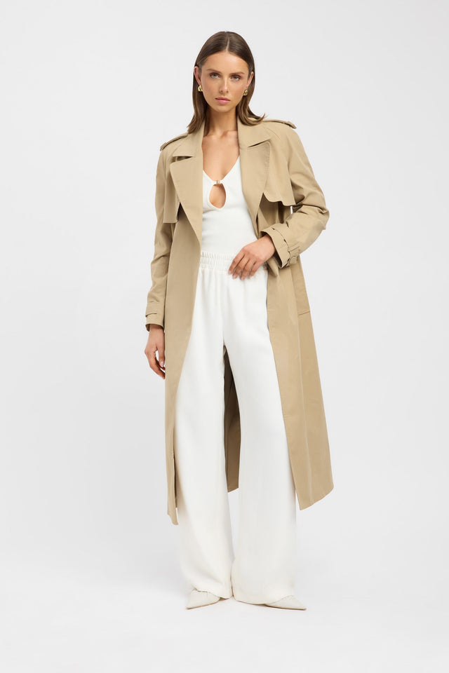 product Finland Core Trench Kookai Long sleeve Trench-coat Full length beige womens-coats-and-jackets 