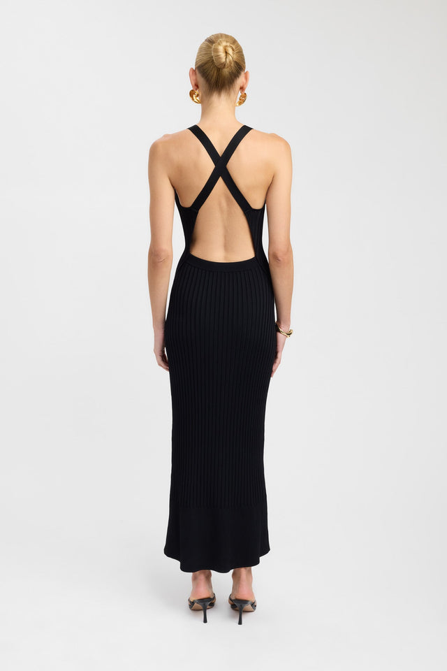 back Serah Cross Back Dress Kookai Straight Maxi Fitted Roundneck black womens-dresses 