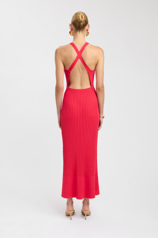 back Serah Cross Back Dress Kookai Straight Maxi Fitted Roundneck red womens-dresses 