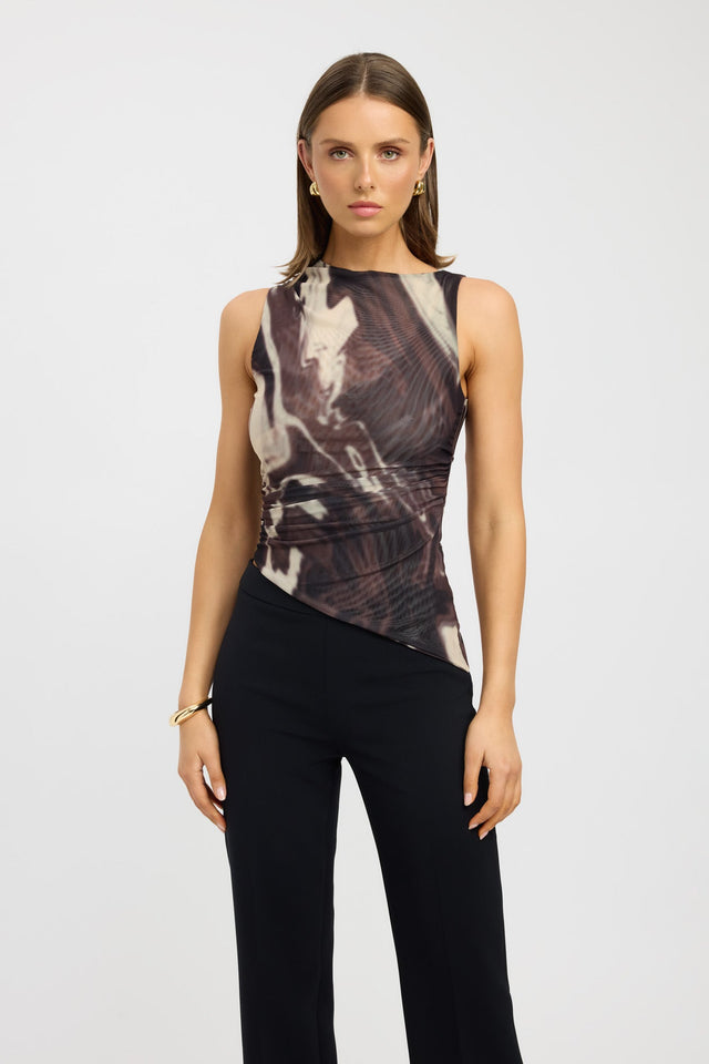 front Tatum Asymmetric Top Kookai Fitted Asymmetry Sleeveless Womens-Blouse 