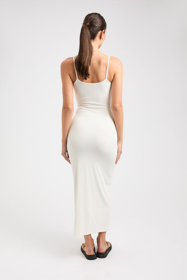 product Layla Long Dress Kookai Straight Midi Fitted Squareneck white womens-dresses 