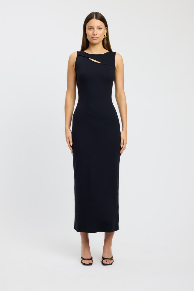 product Zara Maxi Dress Kookai Straight Midi Fitted Boatneck black womens-dresses 