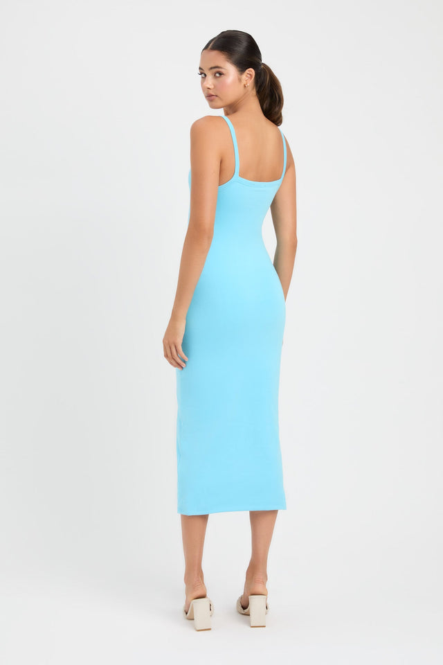 front Dottie Midi Dress Kookai Bodycon Midi Fitted Squareneck blue womens-dresses 