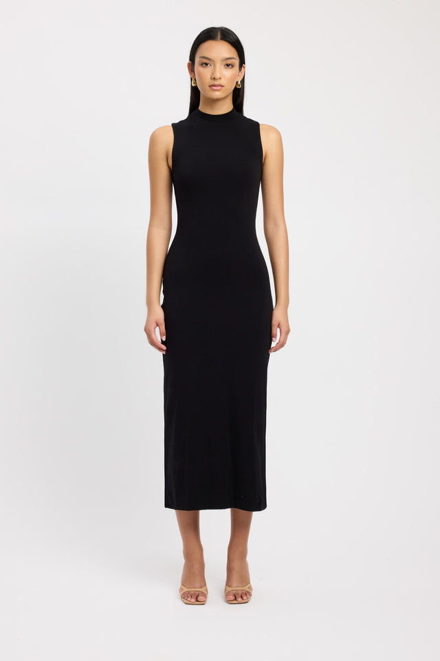 product Tara Maxi Dress Kookai Bodycon Midi Fitted Highneck black womens-dresses 