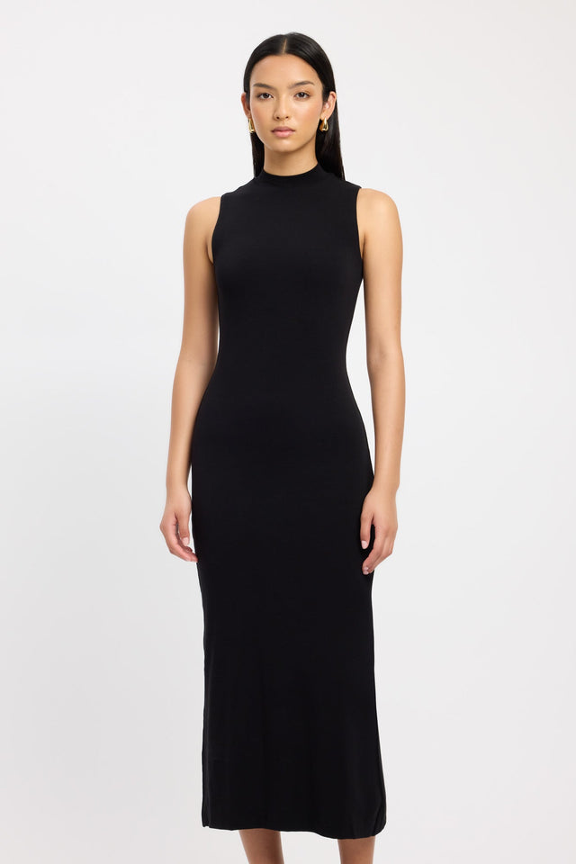 product Tara Maxi Dress Kookai Bodycon Midi Fitted Highneck black womens-dresses 