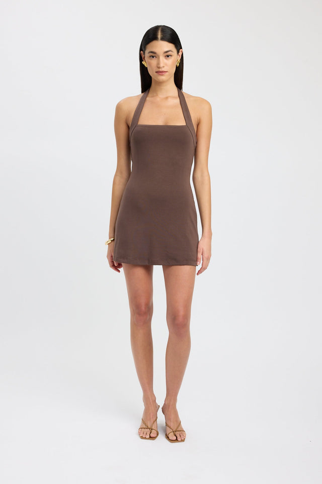 side Nolan Mini Dress Kookai Bodycon Mini Fitted Squareneck brown womens-dresses 