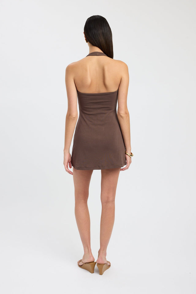 back Nolan Mini Dress Kookai Bodycon Mini Fitted Squareneck brown womens-dresses 