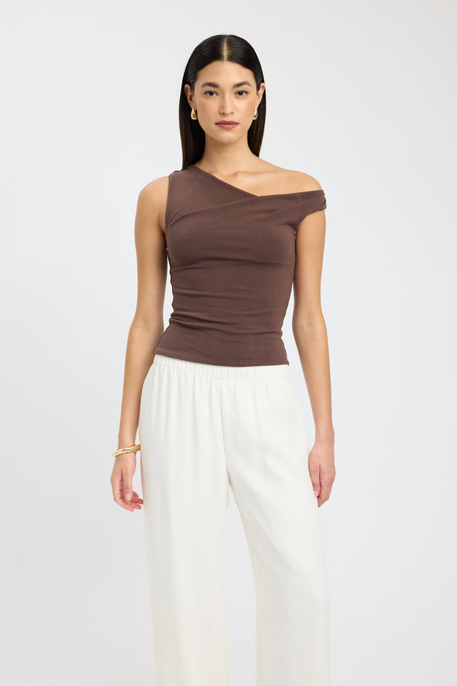 side Greta Top Kookai Fitted Asymmetry Sleeveless Womens-Blouse 