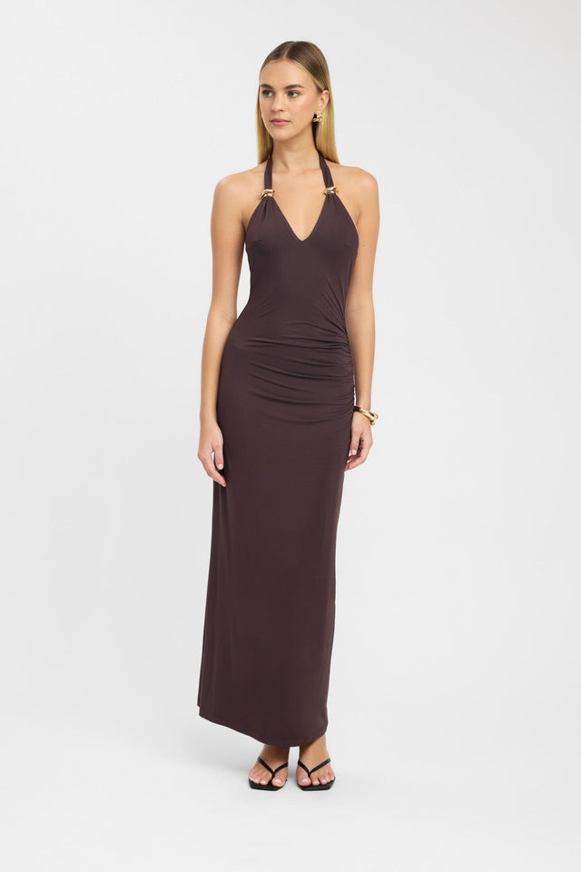 side Paloma Maxi Dress Kookai Bodycon Maxi Fitted Plungeneck brown womens-dresses 