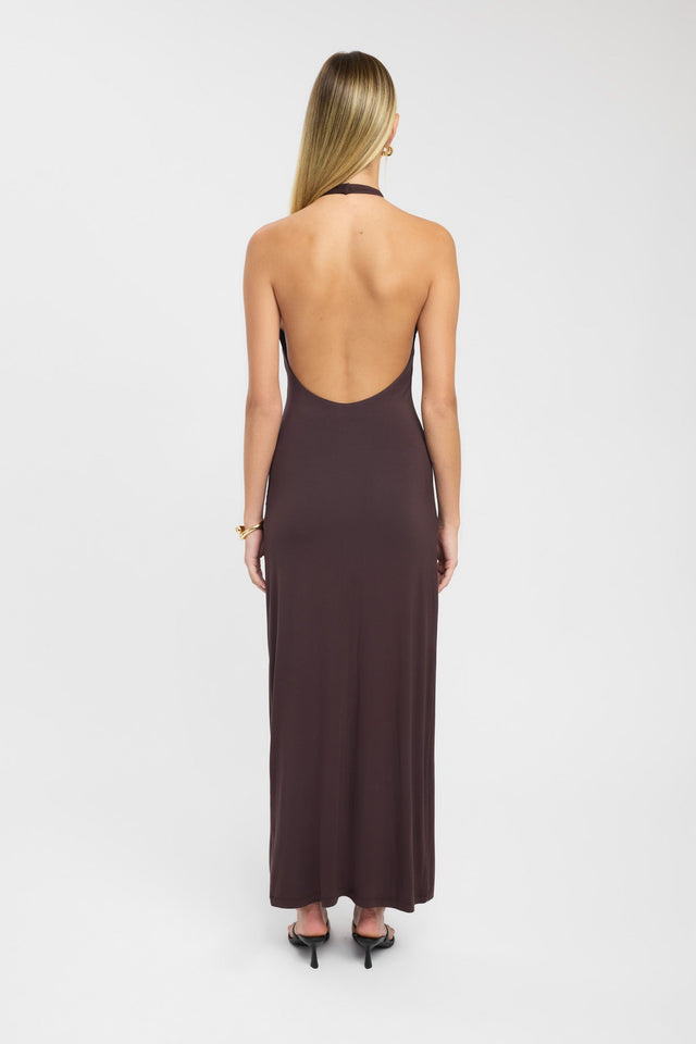 back Paloma Maxi Dress Kookai Bodycon Maxi Fitted Plungeneck brown womens-dresses 