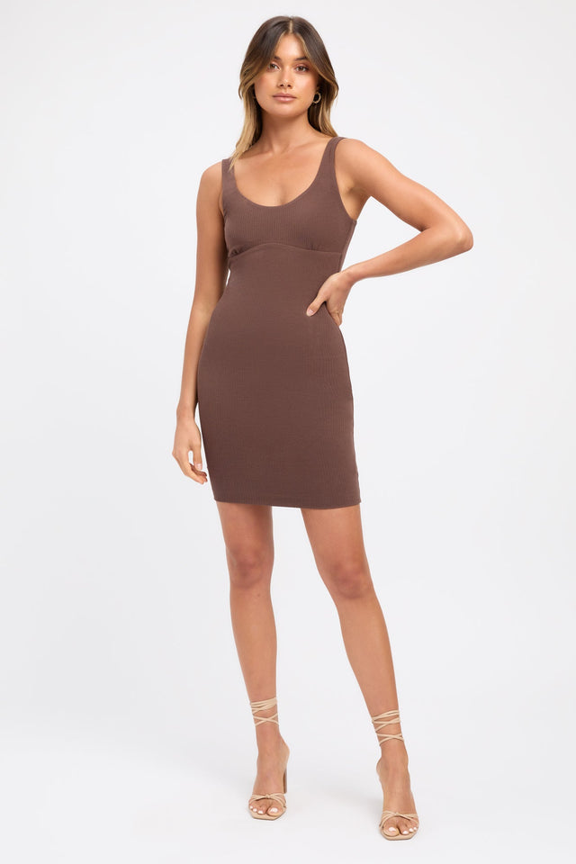 product Kaia Mini Dress Kookai Bodycon Mini Fitted Scoopneck brown womens-dresses 