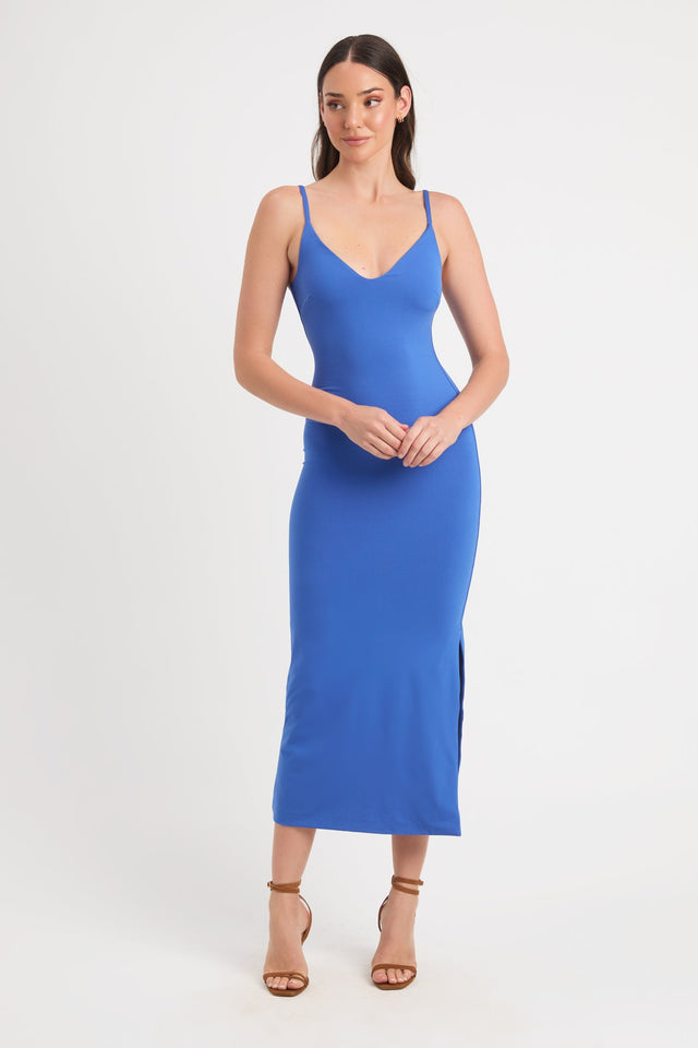 product Valerie Midi Dress Kookai Straight Midi Fitted V-neck blue womens-dresses 