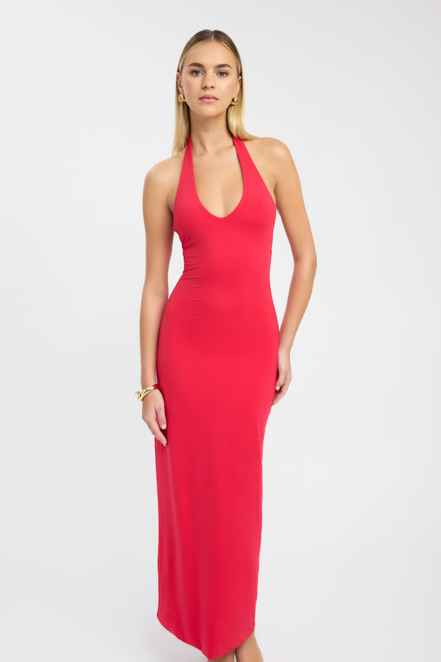 product Stella Halter Maxi Dress Kookai Bodycon Maxi Fitted Plungeneck red womens-dresses 